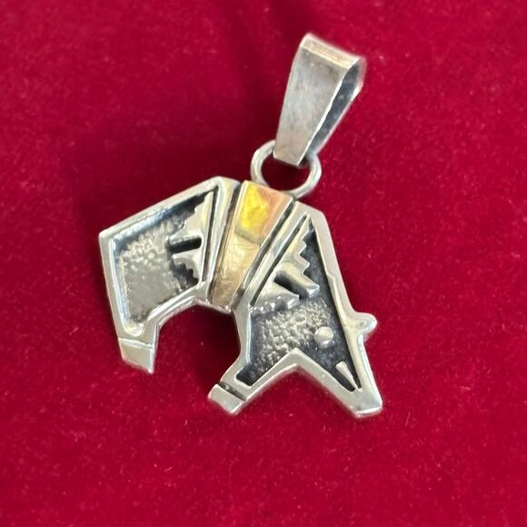 Vintage Navajo Sterling Silver Bear Pendant 14K Gold Accent Native American - Picture 6 of 13